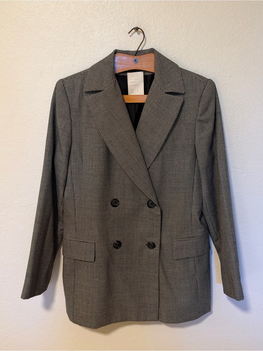 Vintage Harvé Benard Wool Houndstooth Double Breasted Blazer Belarus Sz 6